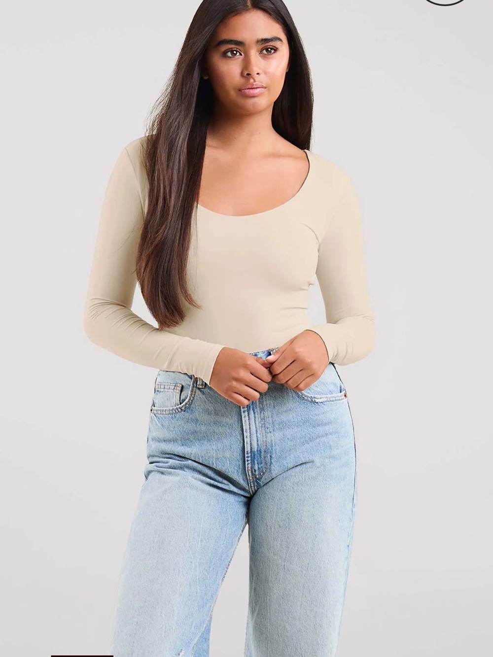 Nuuds Scoop Neck Long Sleeve Women's Bodysuit in Cream Small